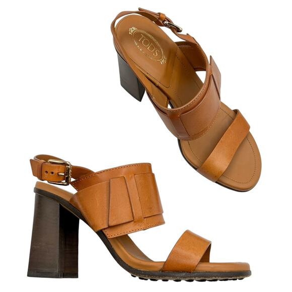 Tods Block Heel Leather Sandals in Brown Size 36 - Picture 1 of 9